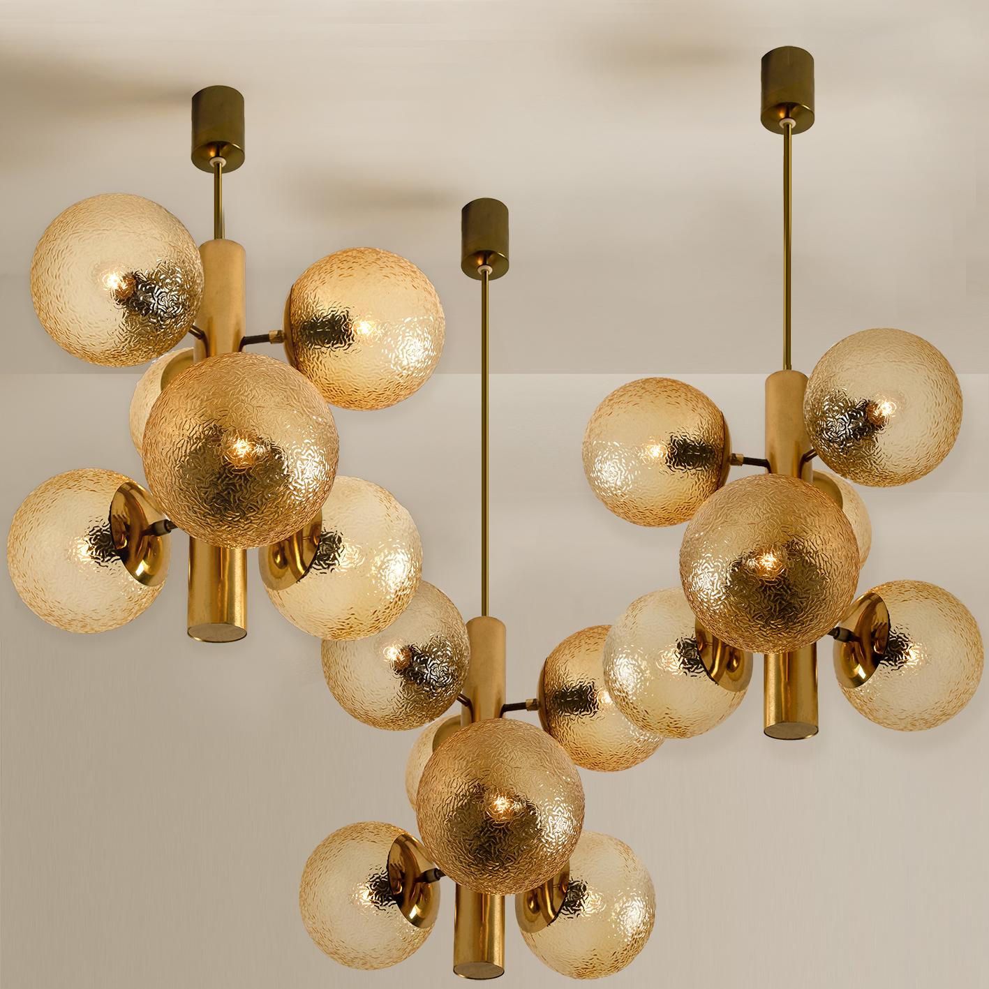 Mid-Century Modern 1 of the 7 Molecular Chandeliers by VEB, Amber Glass Globes