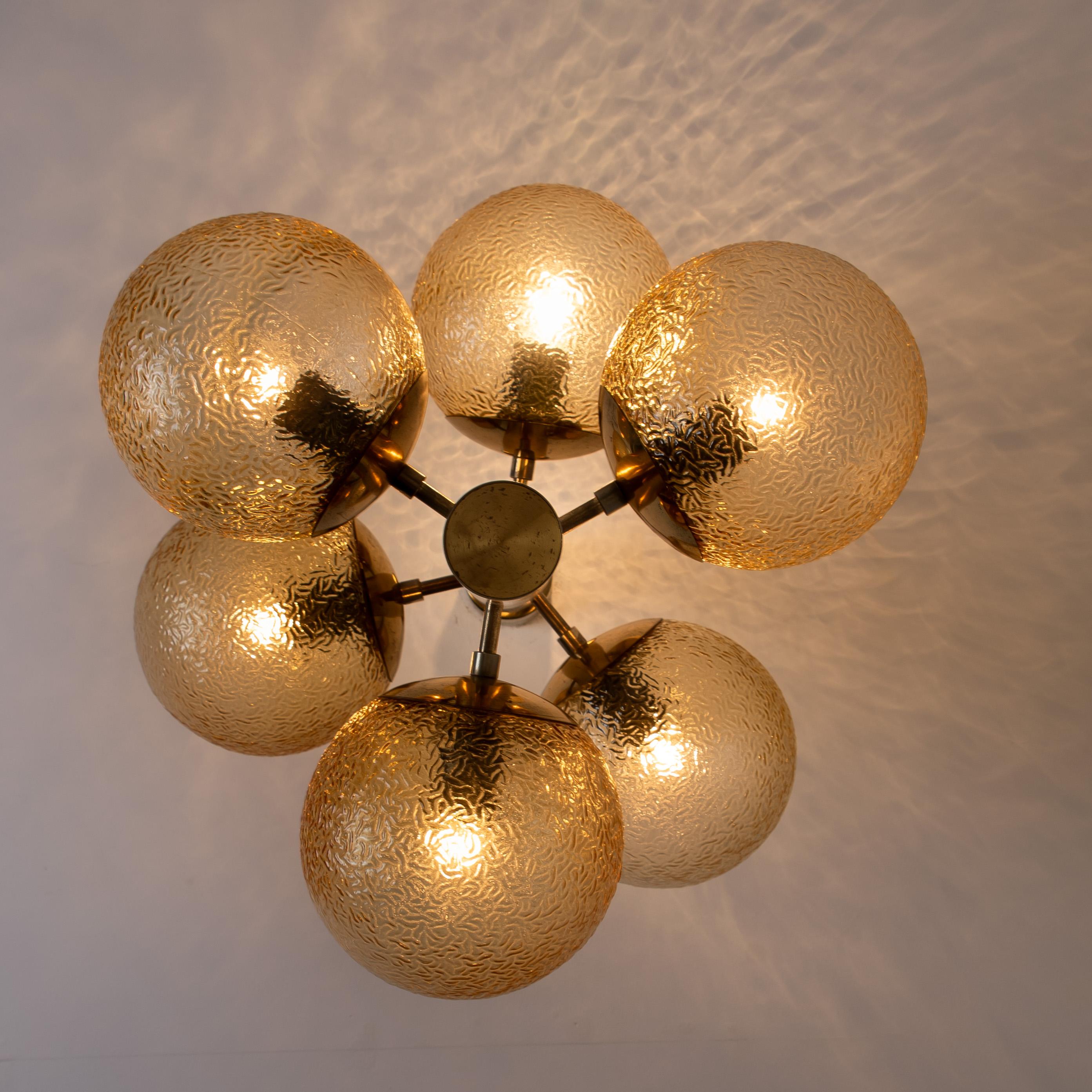 1 of the 7 Molecular Chandeliers by VEB, Amber Glass Globes In Good Condition In Rijssen, NL