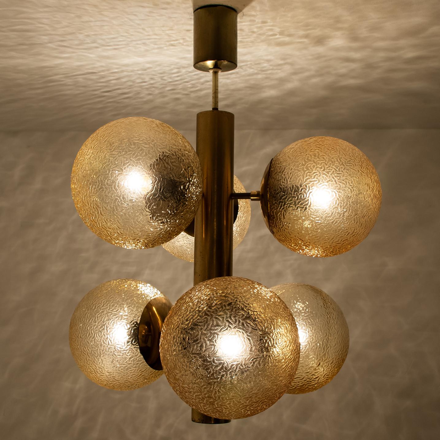 20th Century 1 of the 7 Molecular Chandeliers by VEB, Amber Glass Globes