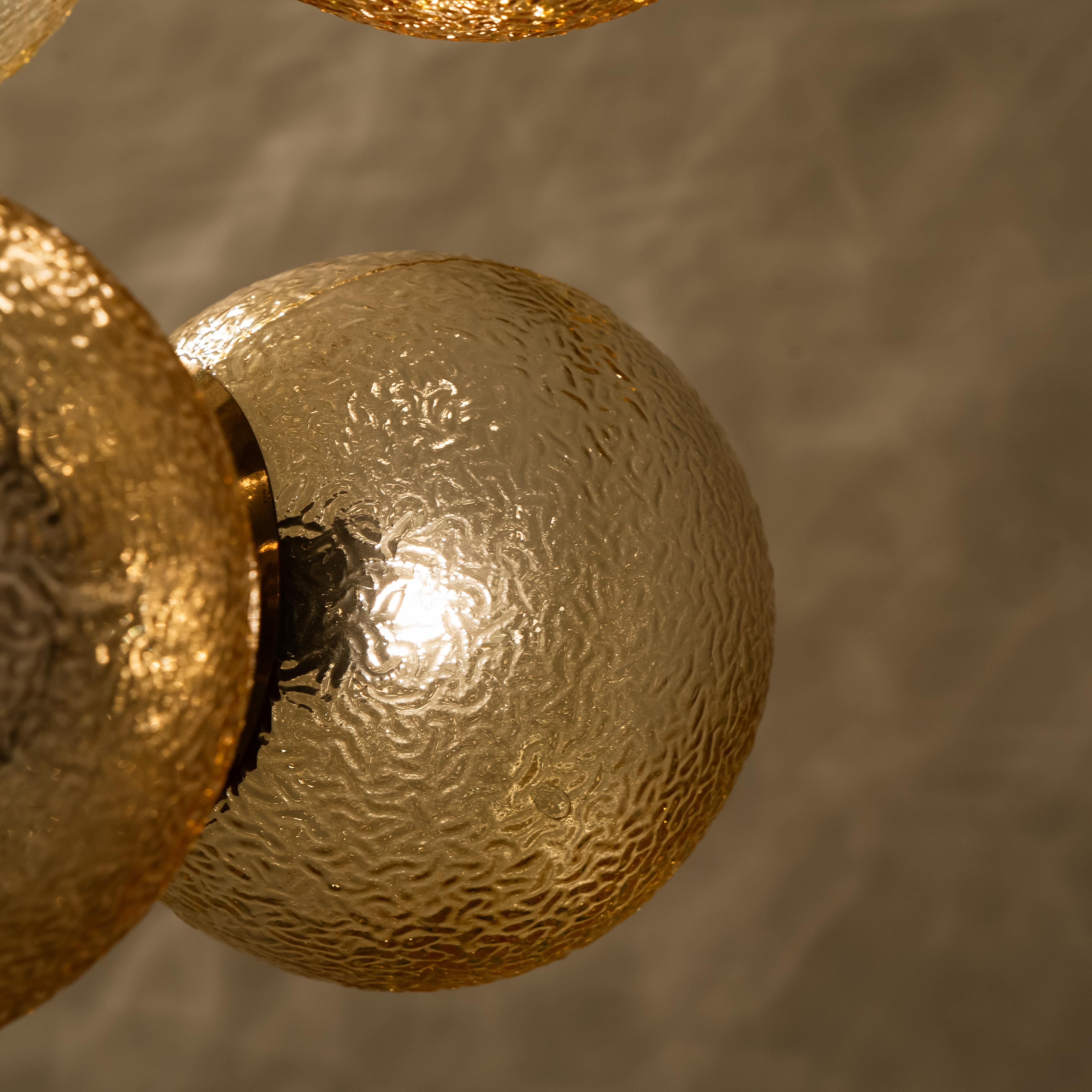 1 of the 7 Molecular Chandeliers by VEB, Amber Glass Globes 1