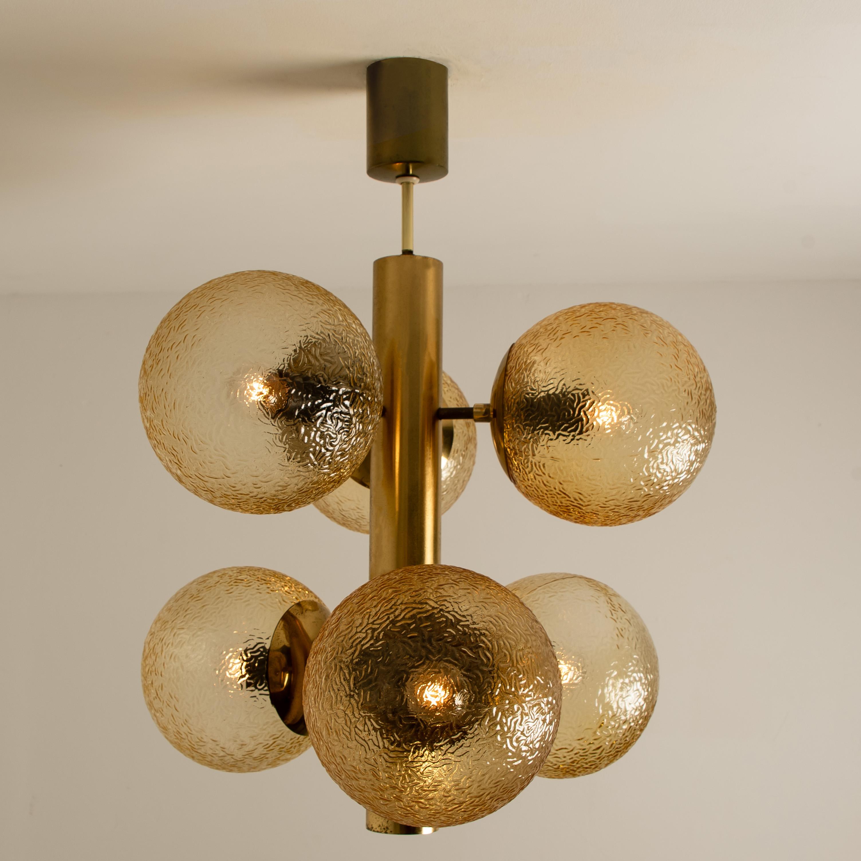 1 of the 7 Molecular Chandeliers by VEB, Amber Glass Globes 2