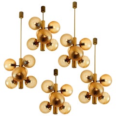 1 of the 7 Molecular Chandeliers by VEB, Amber Glass Globes