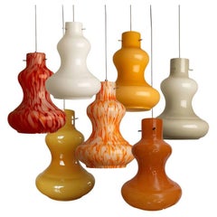 1 des 7 lampes suspendues en verre de Murano par Massimo Vignelli pour Venini, 1960