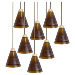 1 of the 8 Brown Glass Pendants, Peill Putzler, 1970