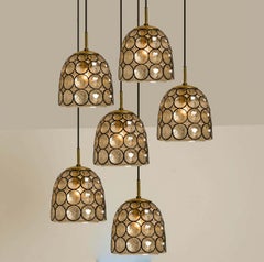 1 of the 8 Circle Iron and Bubble Glass Pendant Lights, Limburg, 1970s
