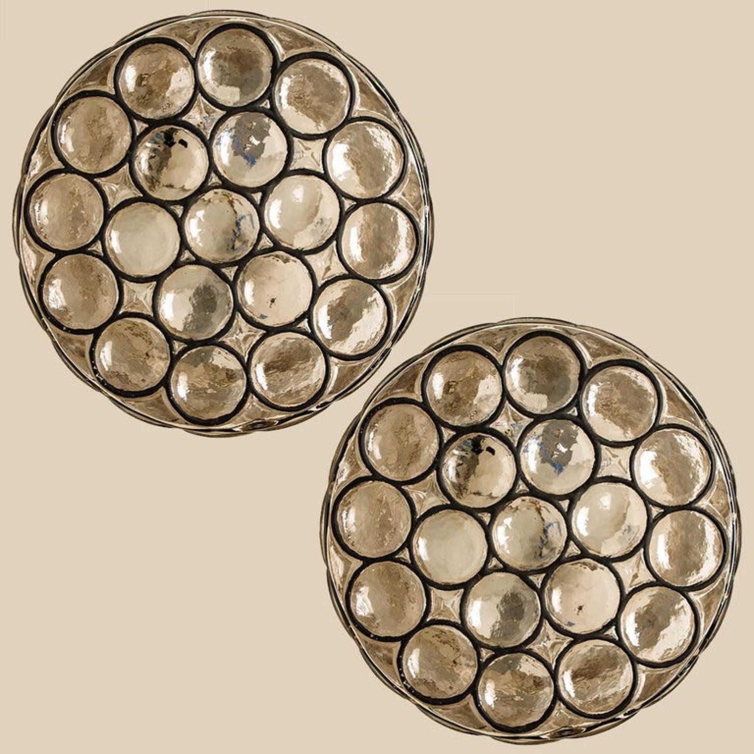 Brass 1 of the 8 Circle Iron and Bubble Glass Sconces Light Fixtures, Glashütte, 1960 For Sale