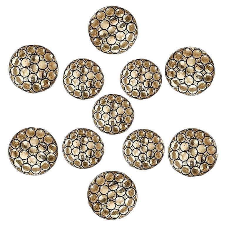 1 des 8 appliques en cercle en fer et verre bullé Lights, Glashütte, 1960