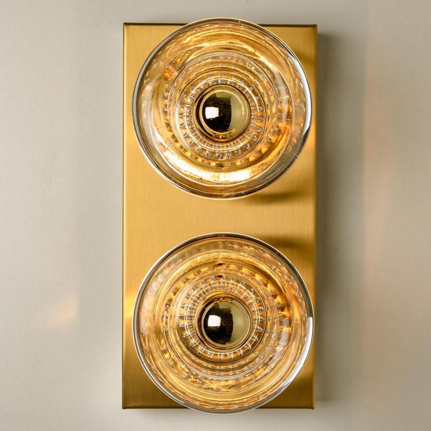 1 of the 8 Glass Brass Wall Sconce Flush Mounts Cosack Lights, Germany For Sale 11