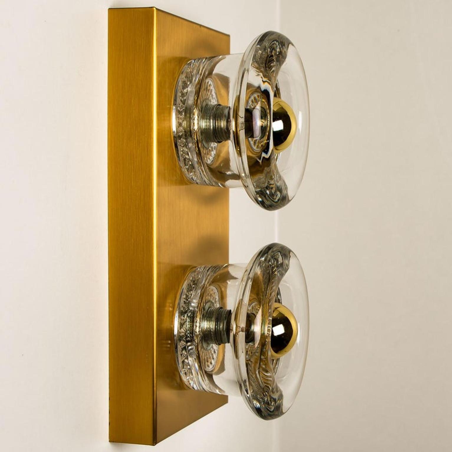 Mid-Century Modern 1 of the 8 Glass Brass Wall Sconce Flush Mounts Cosack Lights, Germany For Sale