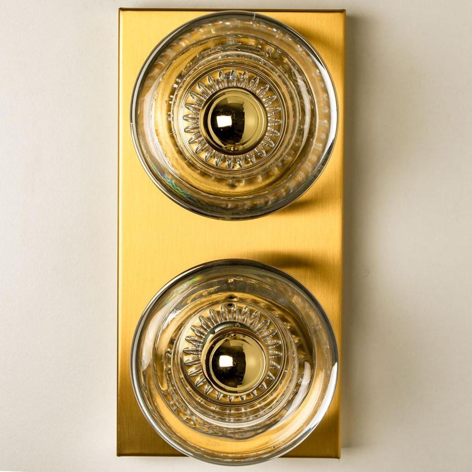 Other 1 of the 8 Glass Brass Wall Sconce Flush Mounts Cosack Lights, Germany For Sale