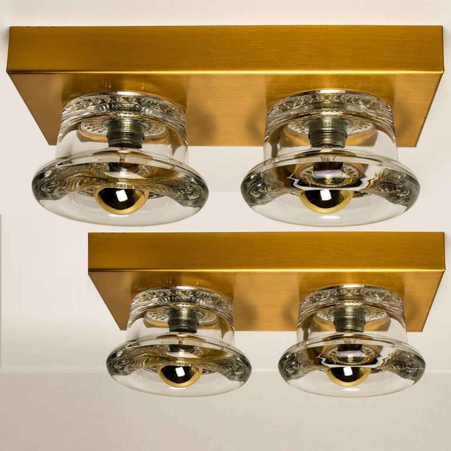 Metal 1 of the 8 Glass Brass Wall Sconce Flush Mounts Cosack Lights, Germany For Sale