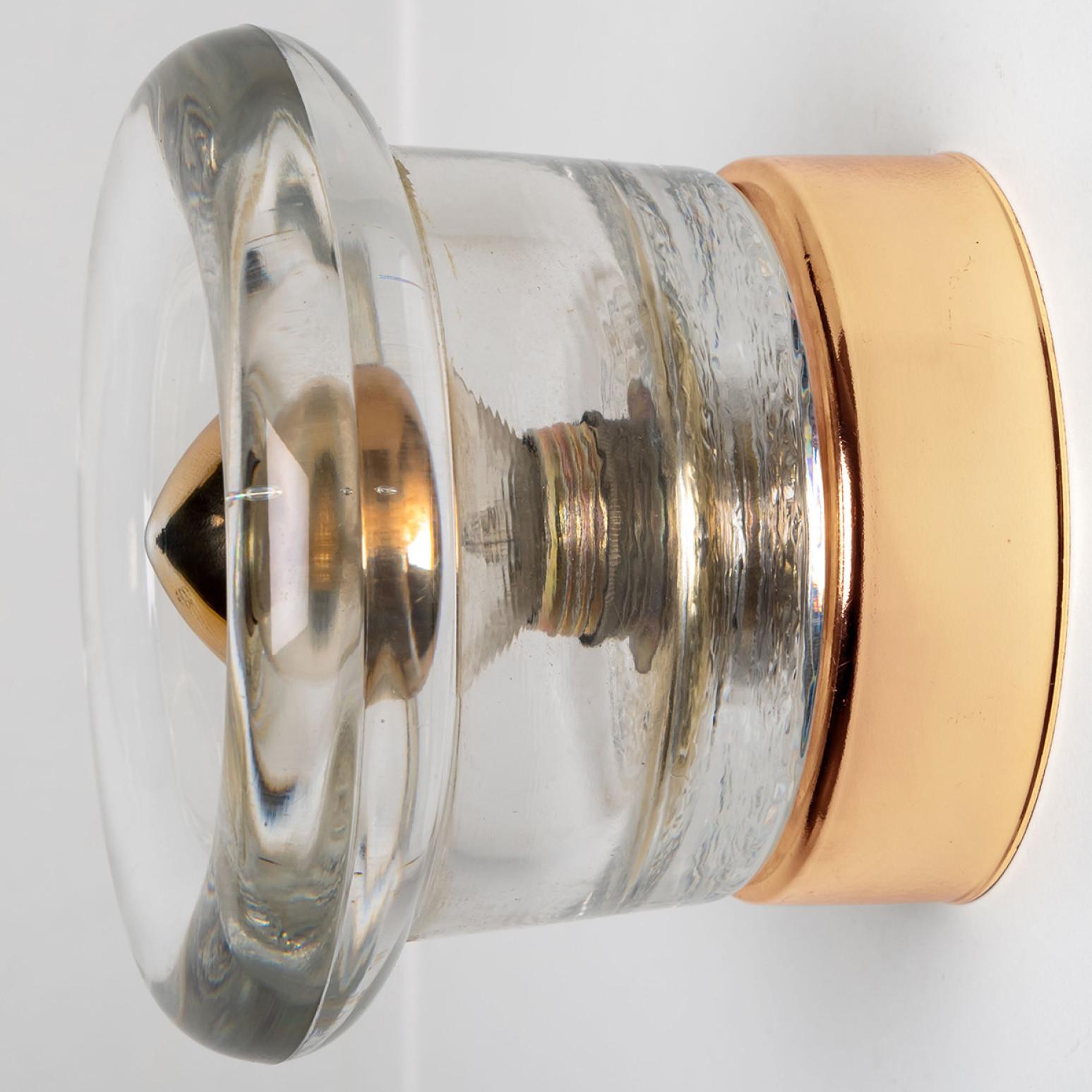Mid-Century Modern 1 of the 8 Glass Brass Wall Sconces/ Flush Mounts by Cosack Leuchten, 1970s For Sale
