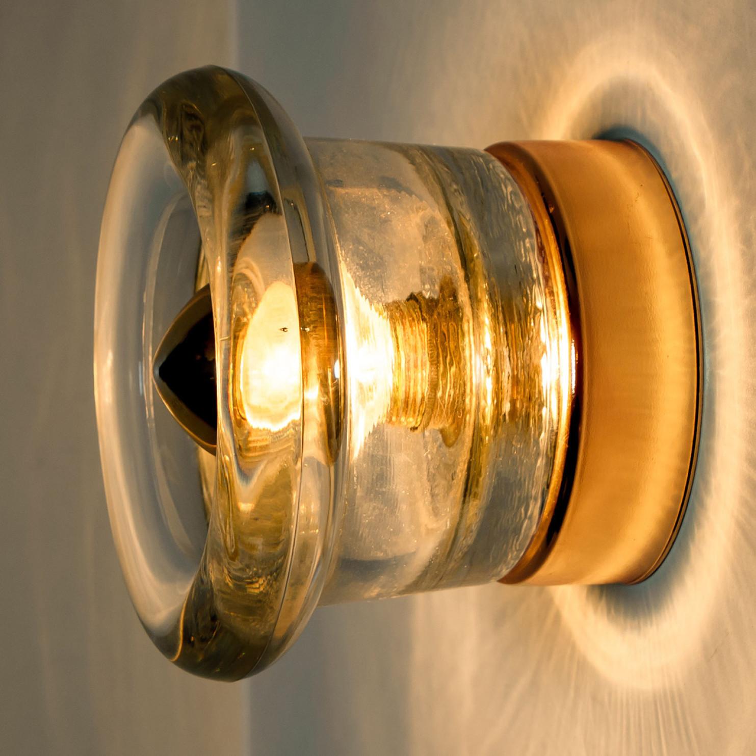 Other 1 of the 8 Glass Brass Wall Sconces/ Flush Mounts by Cosack Leuchten, 1970s For Sale