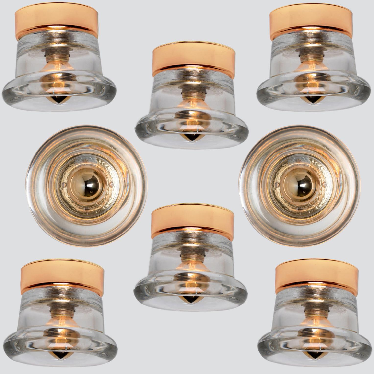 1 of the 8 Glass Brass Wall Sconces/ Flush Mounts by Cosack Leuchten, 1970s In Good Condition For Sale In Rijssen, NL