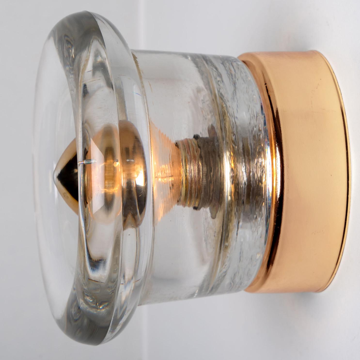 1 of the 8 Glass Brass Wall Sconces/ Flush Mounts by Cosack Leuchten, 1970s For Sale 1