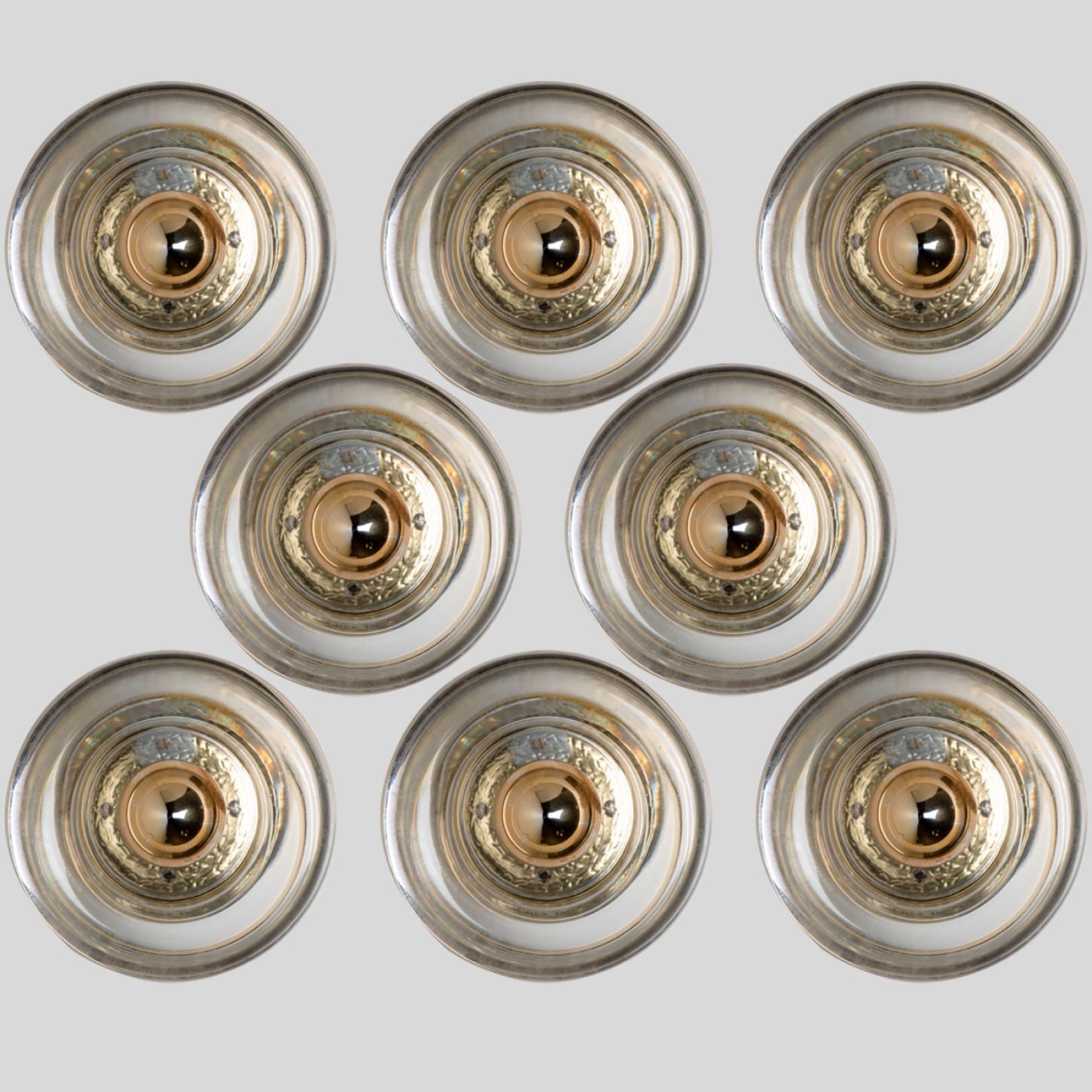 1 of the 8 Glass Brass Wall Sconces/ Flush Mounts by Cosack Leuchten, 1970s For Sale 2