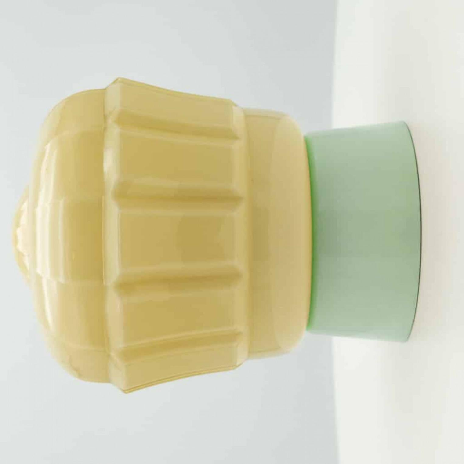 1 of the 8 Green Pastel Colored Thabur lights, Bakelite Pressed Glass, 1930 For Sale 3