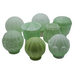1 of the 8 Green Pastel Colored Thabur lights, Bakelite Pressed Glass, 1930