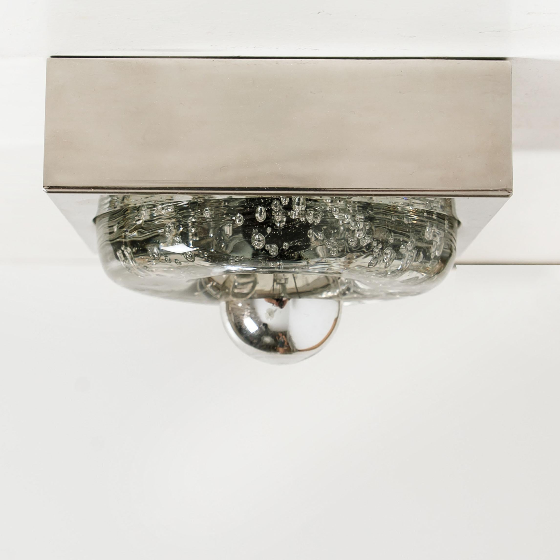 Chrome 1 of the 8 Hand Blown Wall or Ceiling Lights, Doria, 1970 For Sale