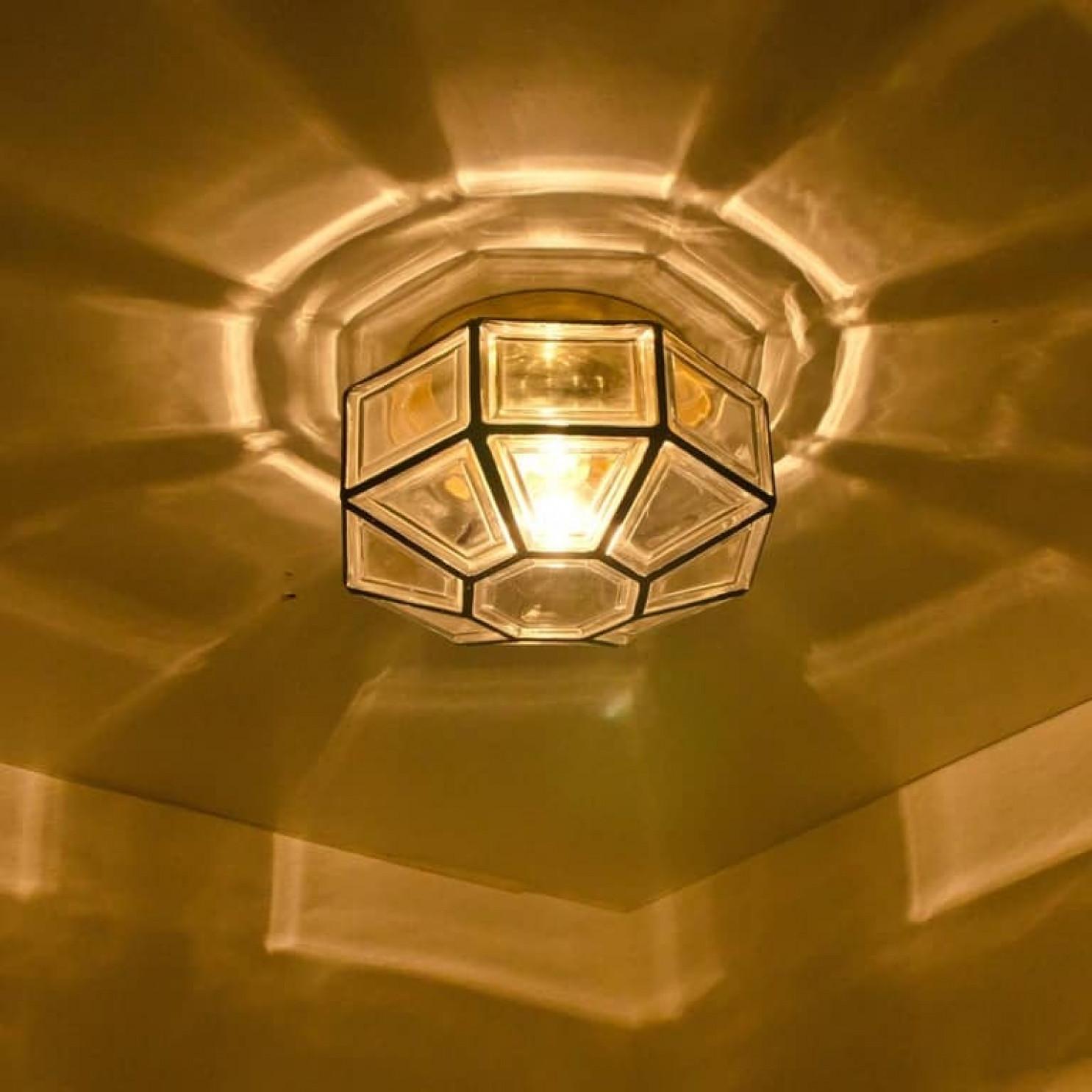 German 1 of the 8 Iron and Clear Glass Flush Mounts by Limburg, 1970 For Sale