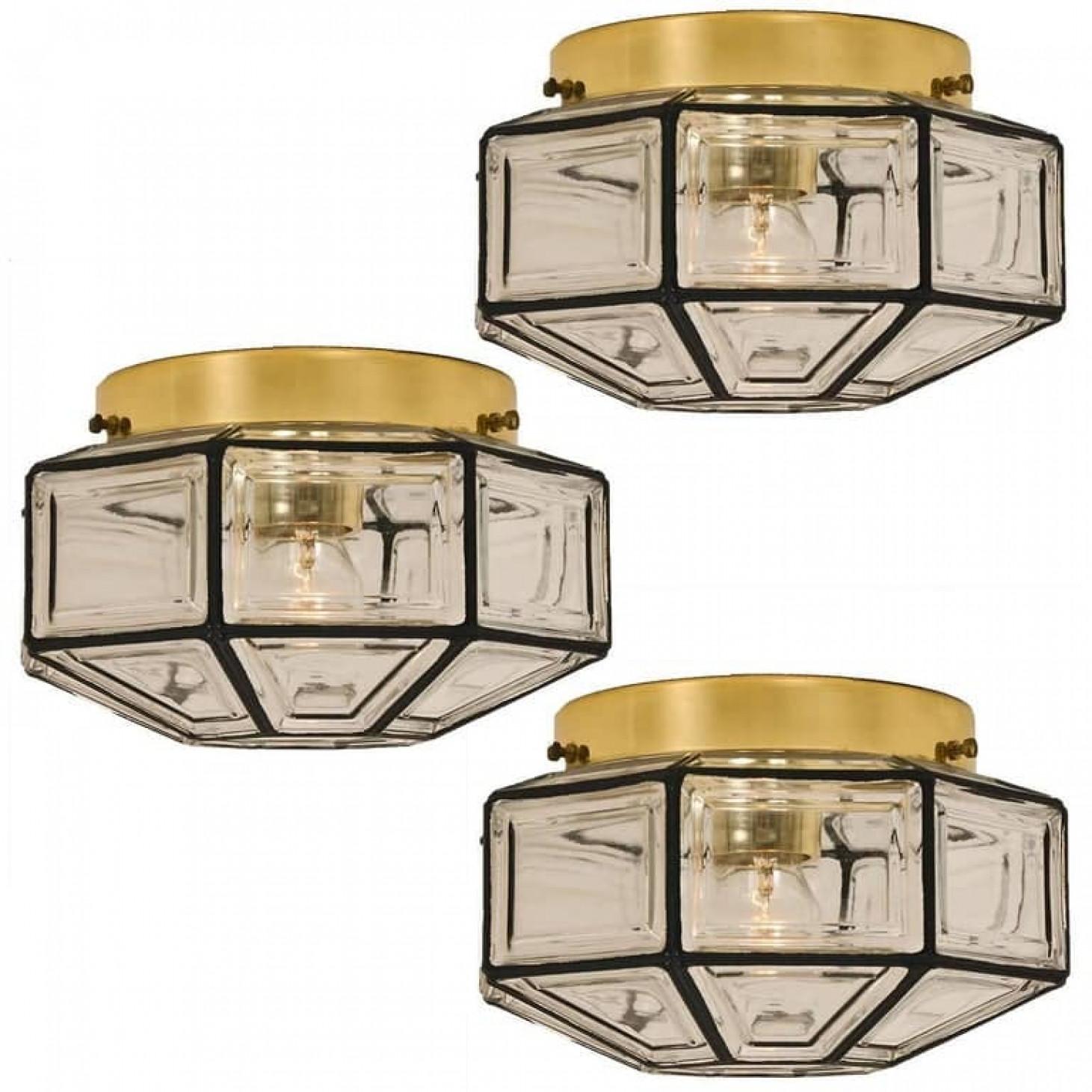20th Century 1 of the 8 Iron and Clear Glass Flush Mounts by Limburg, 1970 For Sale