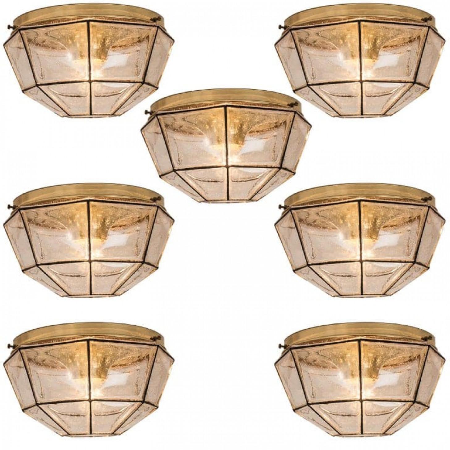 Metal 1 of the 8 Iron and Clear Glass Flush Mounts by Limburg, 1970 For Sale