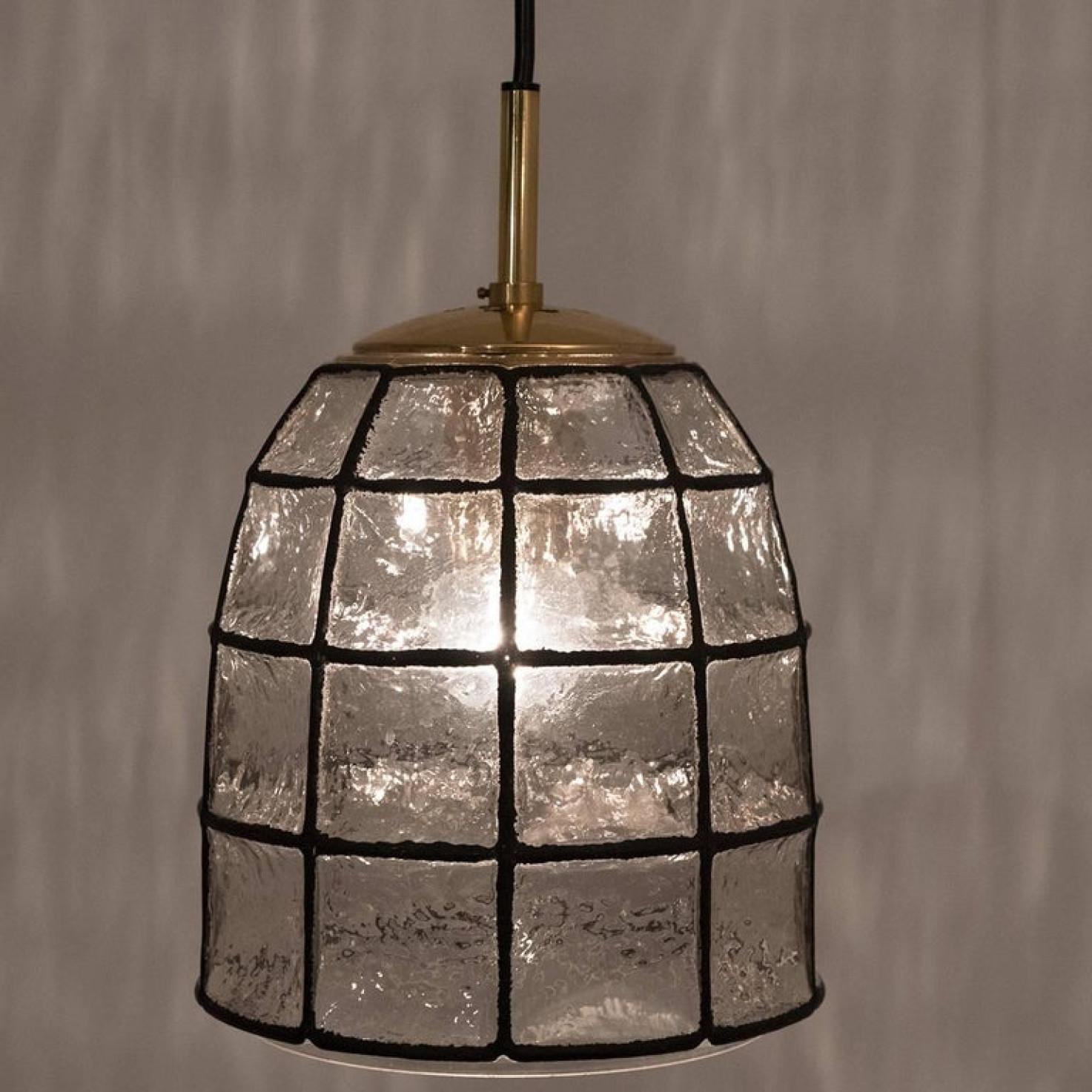 Brass 1 of the 8 Iron and Clear Glass Light Fixtures by Limburg, circa 1965 For Sale