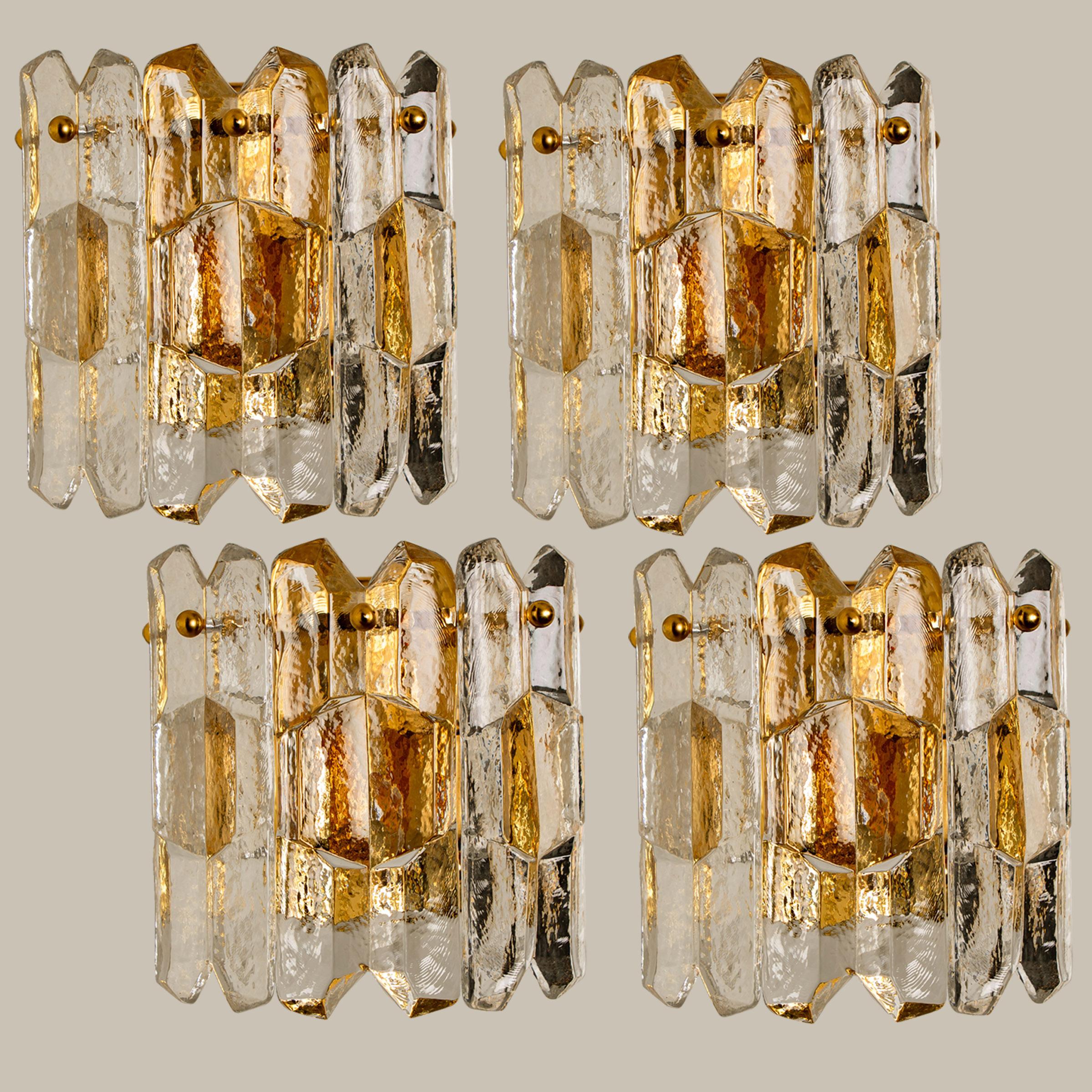 Mid-Century Modern 1 of the 8 J.T. Kalmar 'Palazzo' Wall Light Fixtures Gilt Brass and Glass For Sale
