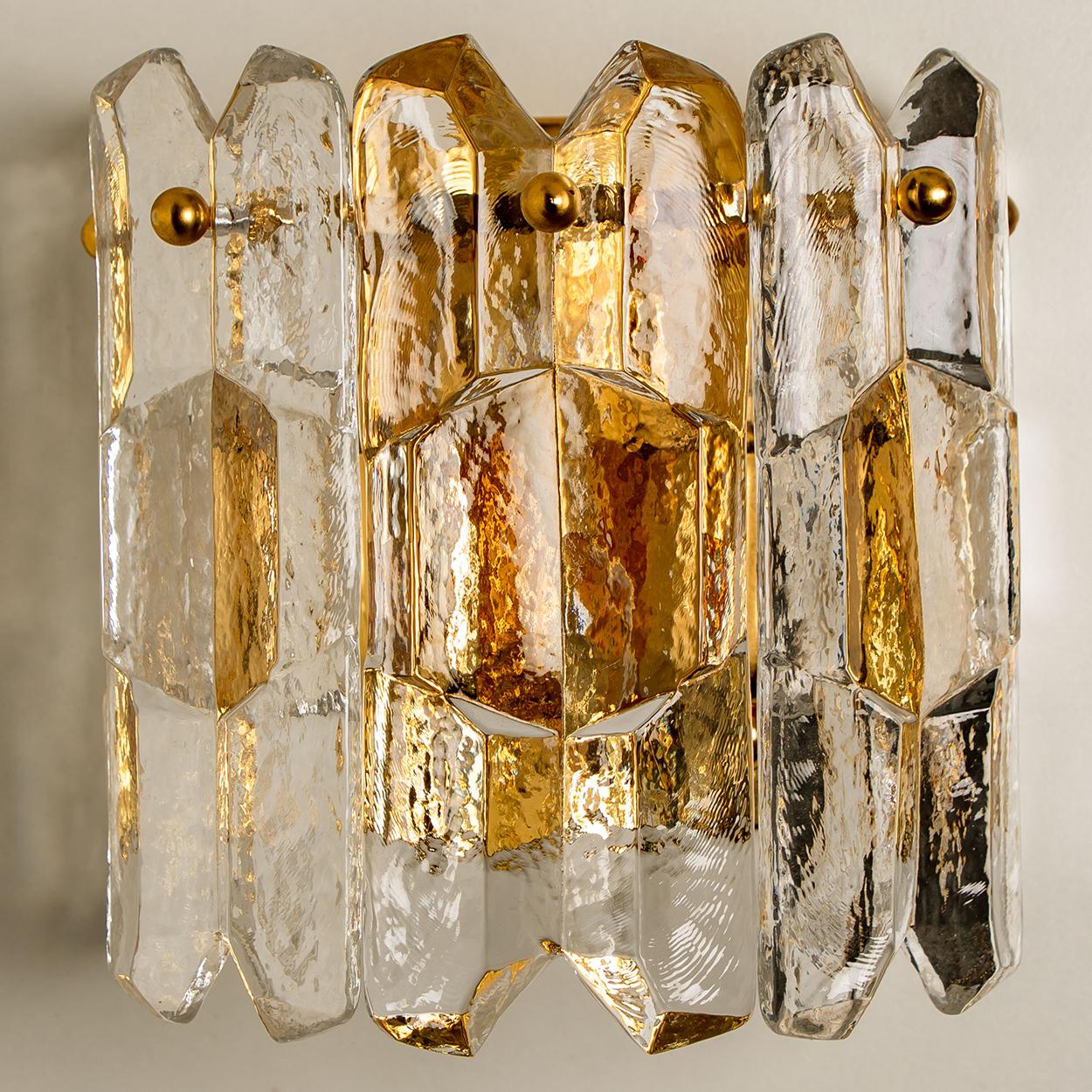 Gold Plate 1 of the 8 J.T. Kalmar 'Palazzo' Wall Light Fixtures Gilt Brass and Glass For Sale