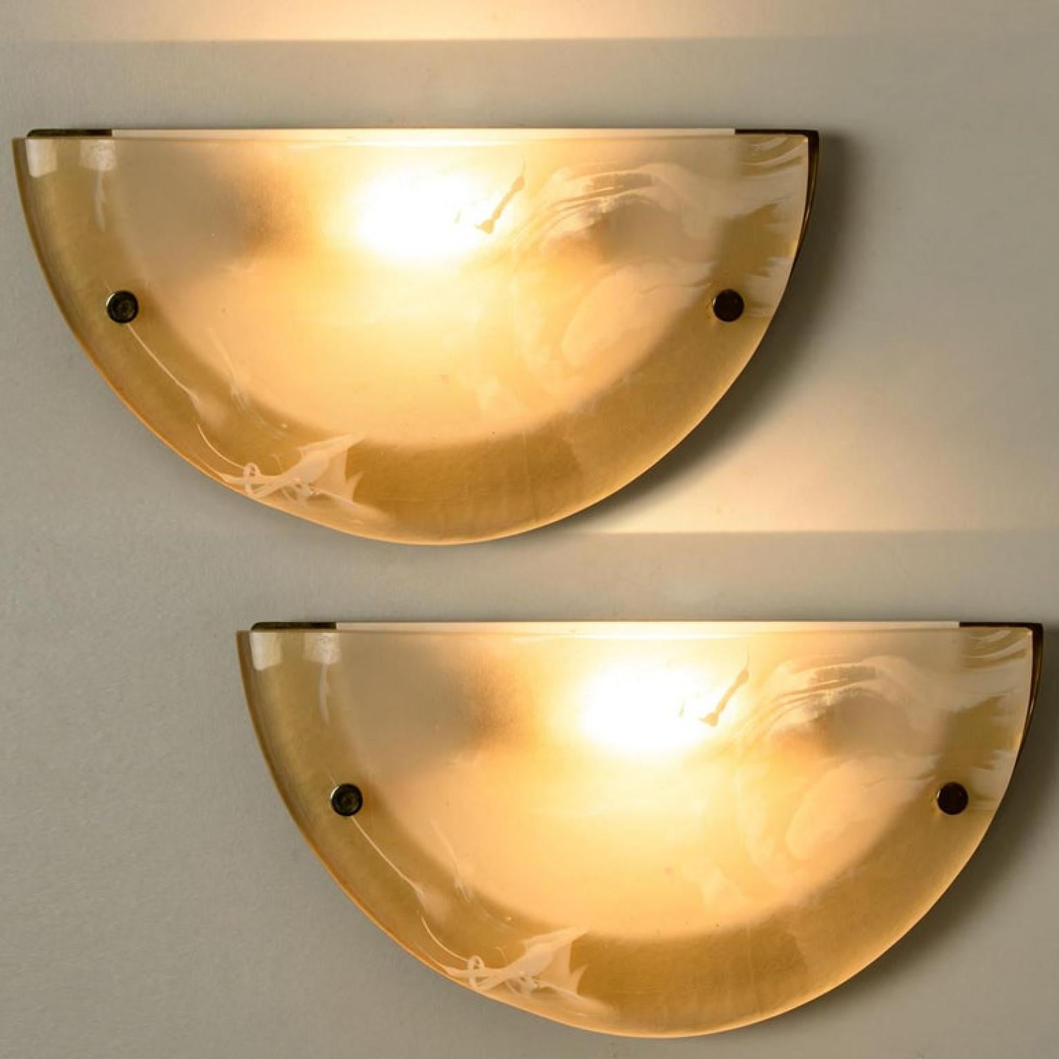 German 1 of the 8 Murano Brass and Glass Wall Lights, Hillebrand, 1975 For Sale
