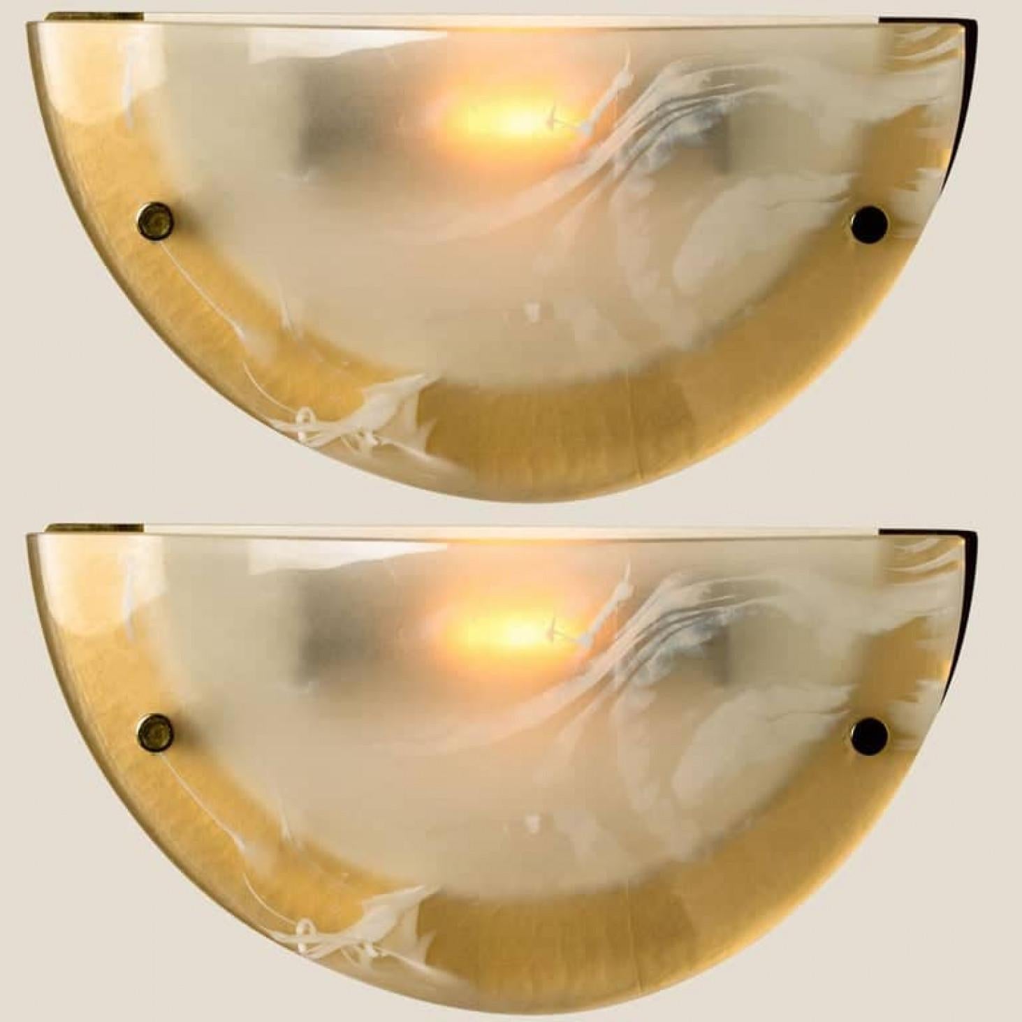 Other 1 of the 8 Murano Brass and Glass Wall Lights, Hillebrand, 1975 For Sale