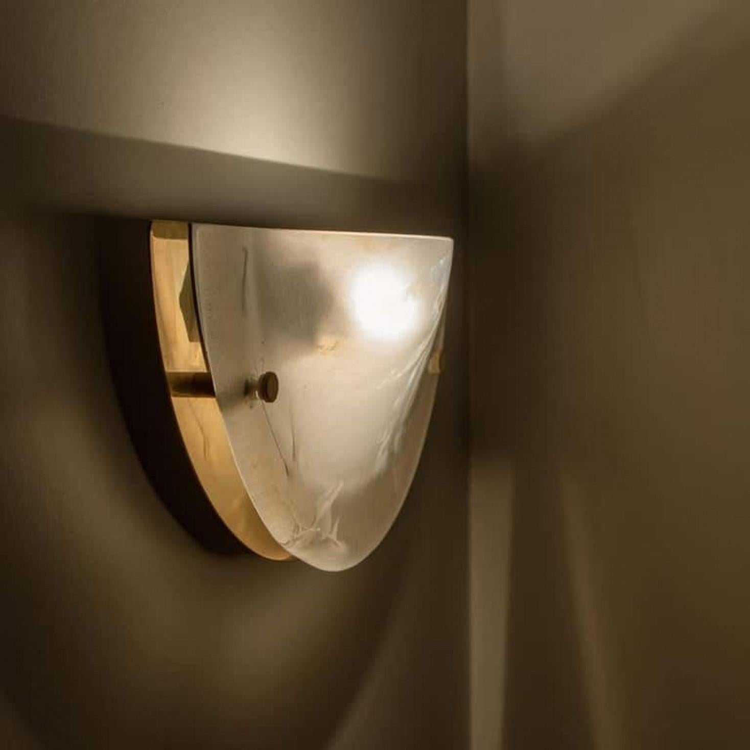 Late 20th Century 1 of the 8 Murano Brass and Glass Wall Lights, Hillebrand, 1975 For Sale