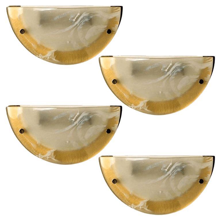 1 delle 8 applique in ottone e vetro di Murano, Hillebrand, 1975 in vendita