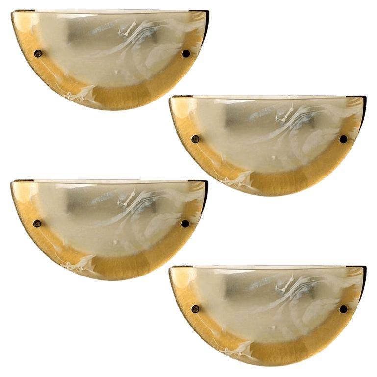 1 of the 8 Murano Brass and Glass Wall Lights, Hillebrand, 1975