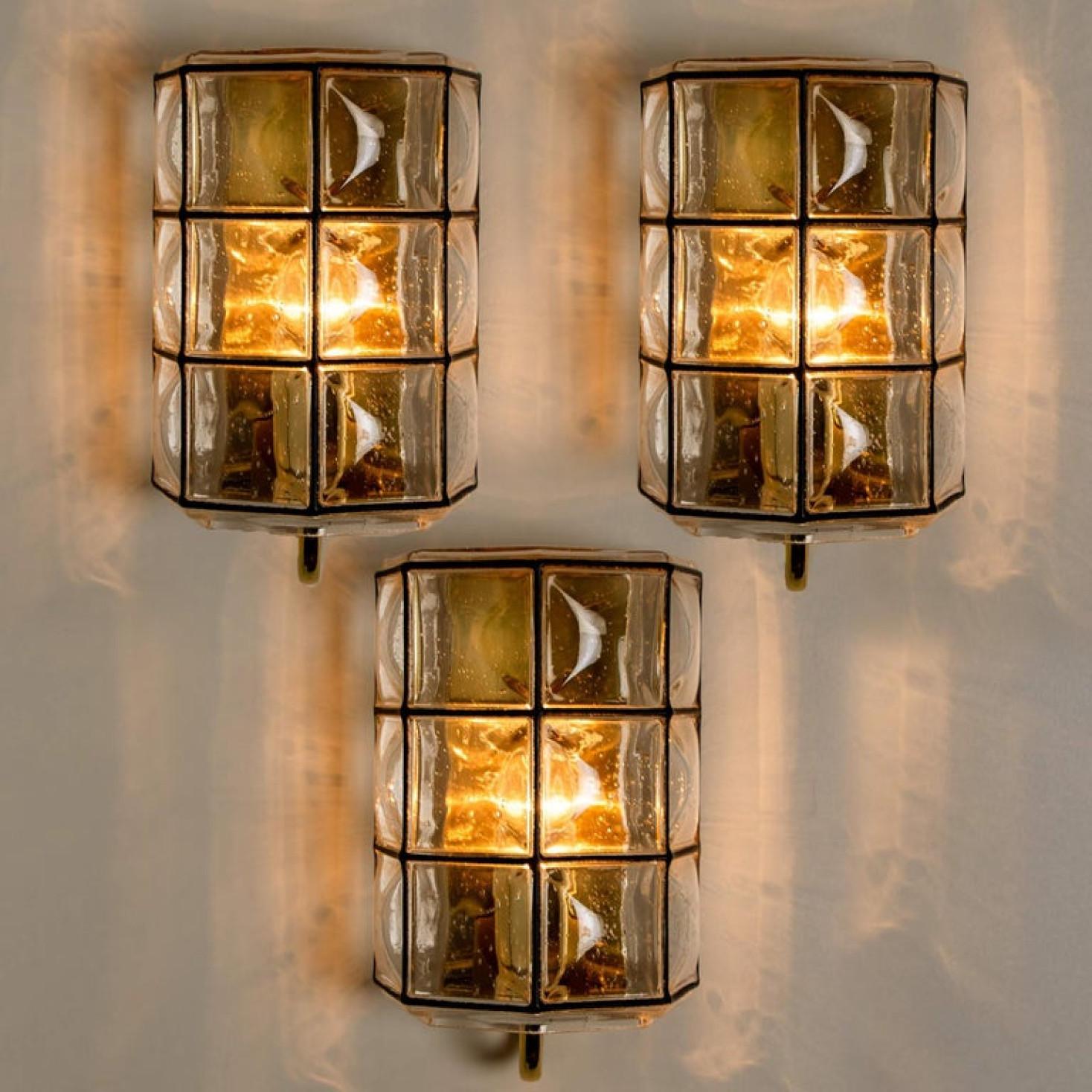 Brass 1 of the 8 of Iron and Bubble Glass Sconces Wall Lamps by Limburg, Germany, 1960 For Sale