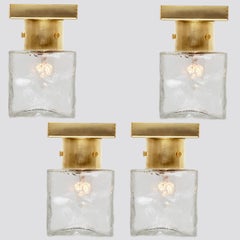 1 of the 8 Square Glass and Brass Light Fixtures by J.T. Kalmar, Austria