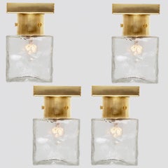 1 of the 8 Square Glass and Brass Light Fixtures by J.T. Kalmar, Austria