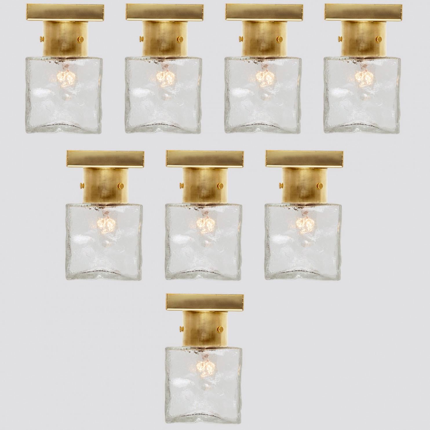 1 degli 8 apparecchi di illuminazione quadrati in vetro e ottone di J.T. Kalmar, Austria in vendita 1