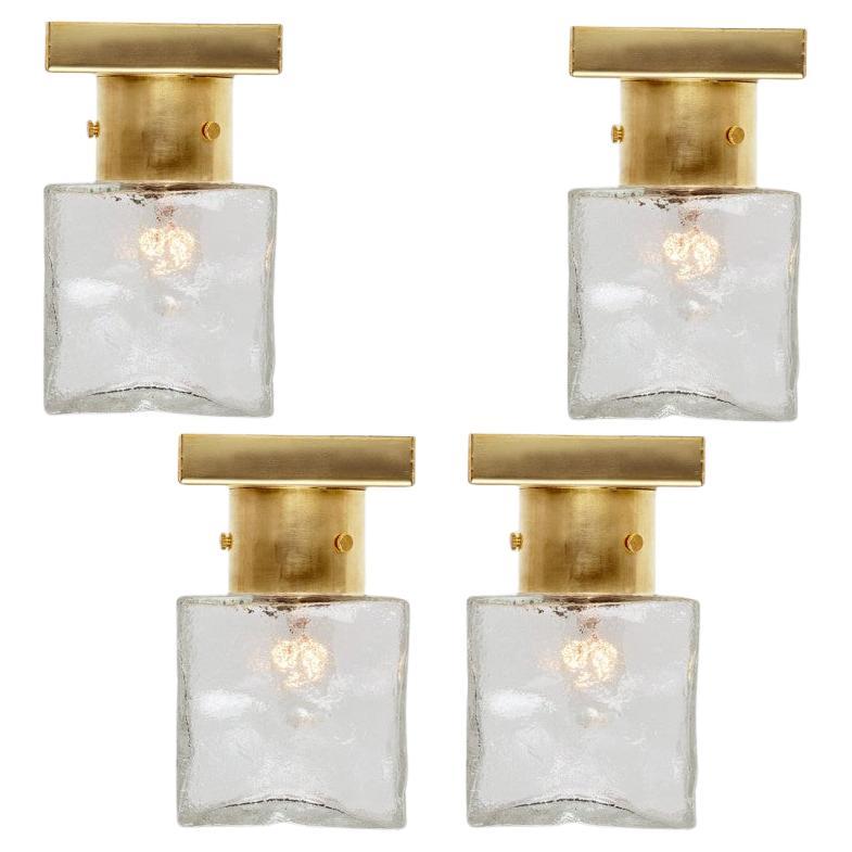 1 of the 8 Square Glass and Brass Light Fixtures by J.T. Kalmar, Austria en venta
