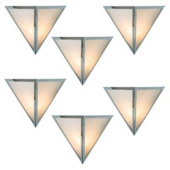 1 of the 8 Triangle White Glass Chrome Wall Lights by Glashütte Limburg, 1970