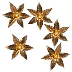 1 of the 8 Willy Daro Style Brass Flowers Wall Lights 