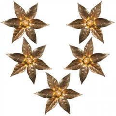 1 of the 8 Willy Daro Style Brass Flowers Wall Lights
