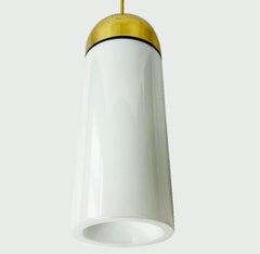 1 of the 5 XL Opaque Glass / Brass Pendant Lights by Limburg, 1970s