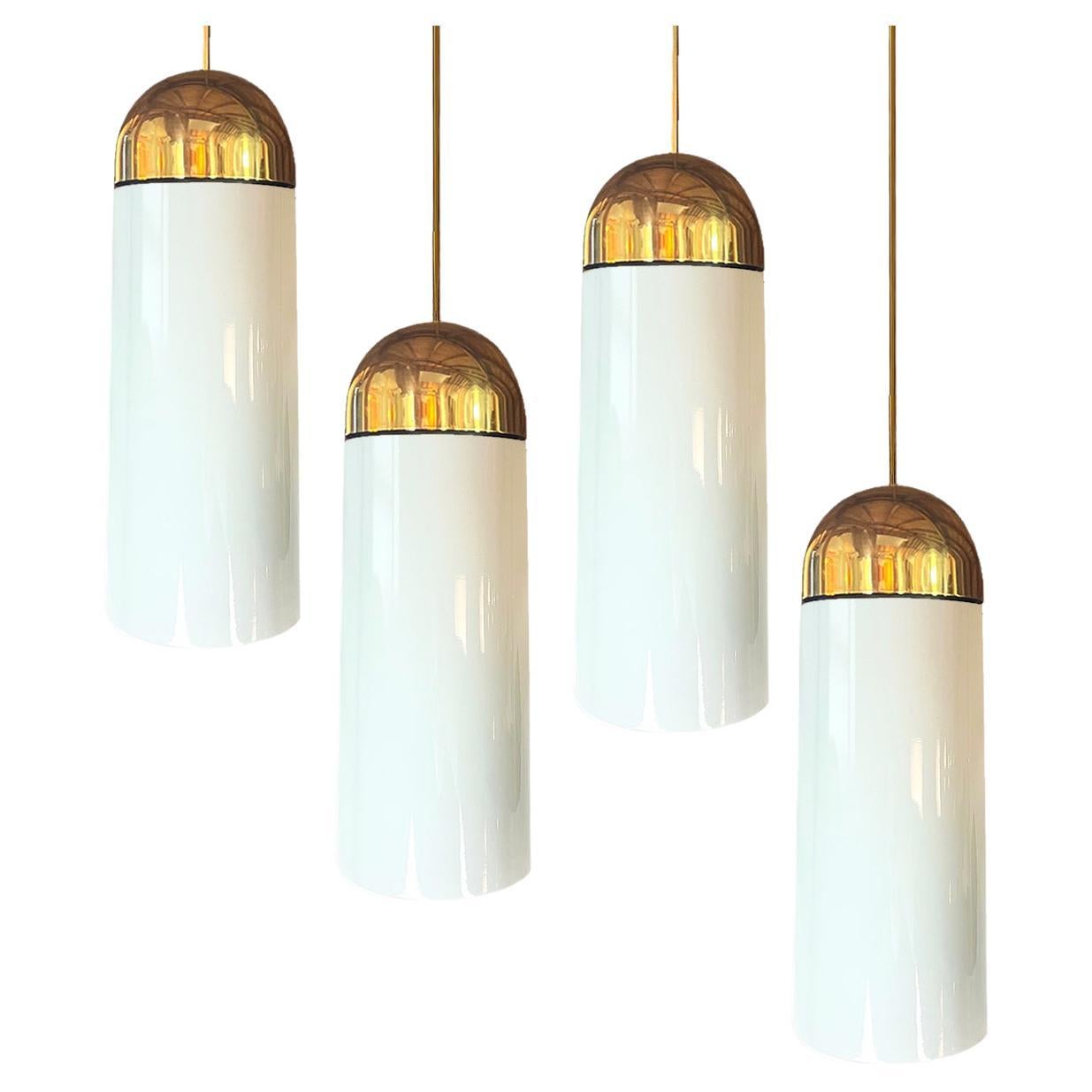 1 of the 5 XL Opaque Glass / Brass Pendant Lights by Limburg, 1970s