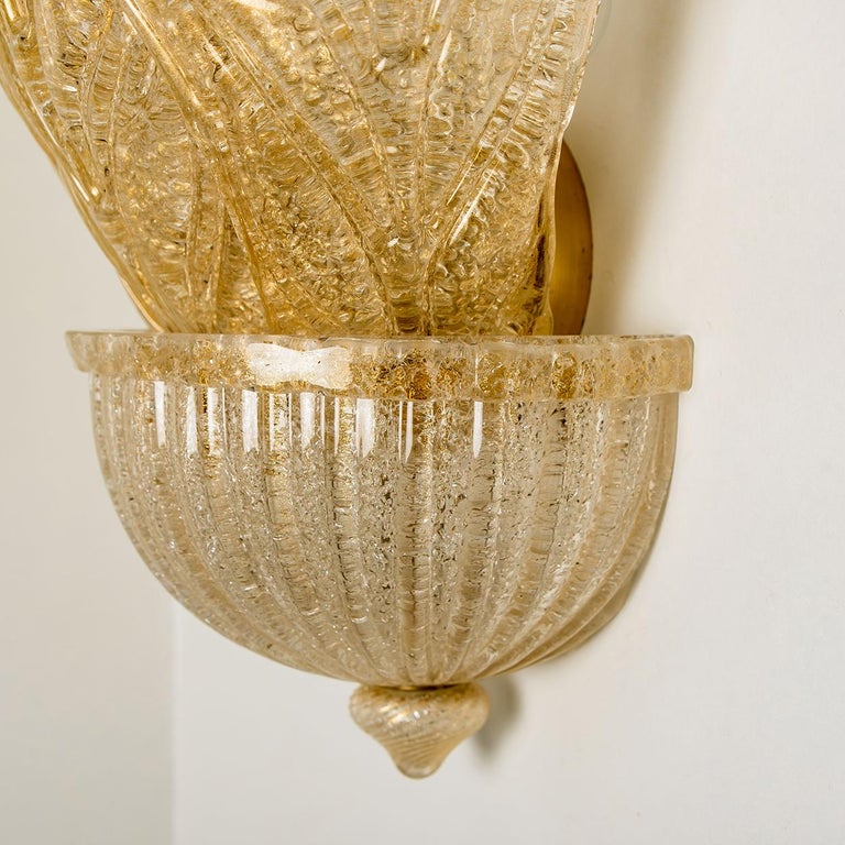 1 of the 6 XL Wall Sconces Barovier & Toso Murano Glass and Gold-Plated, 1960 For Sale 9