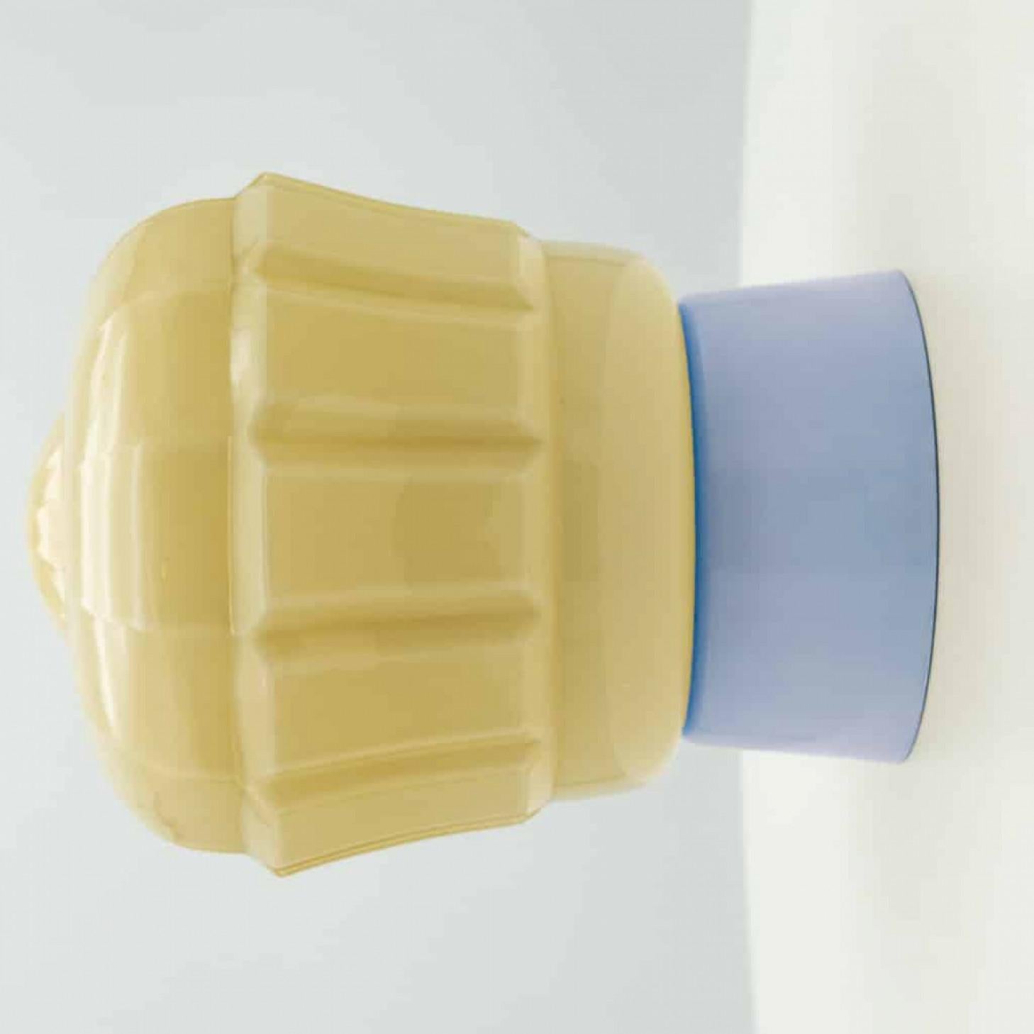 1 of the 8 Yellow and Brown Pastel Thabur lights, Bakelite Pressed Glass, 1930 For Sale 4
