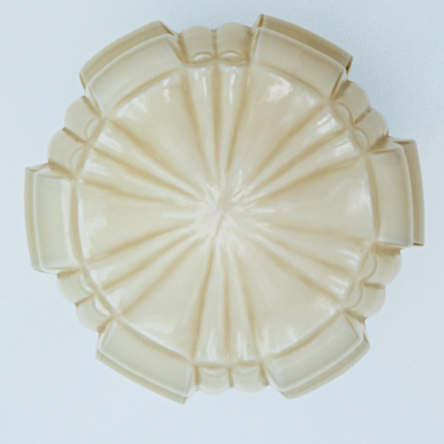 Art Deco 1 of the 8 Yellow and Brown Pastel Thabur lights, Bakelite Pressed Glass, 1930 For Sale