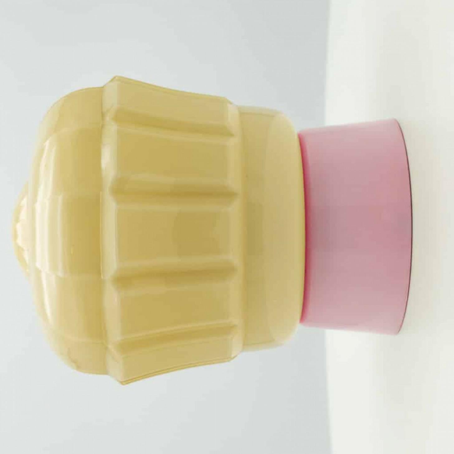 1 of the 8 Yellow and Brown Pastel Thabur lights, Bakelite Pressed Glass, 1930 For Sale 3