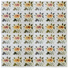 1 der 80 authentischen glasierten Jugendstil-Relieffliesen Rose, Belga, ca. 1930er Jahre