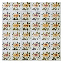 1 der 80 authentischen glasierten Jugendstil-Relieffliesen Rose, Belga, ca. 1930er Jahre